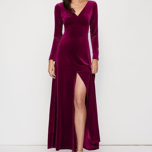 Azazie Dresses & Skirts - New Moon Burgundy Velvet Maxi Dress